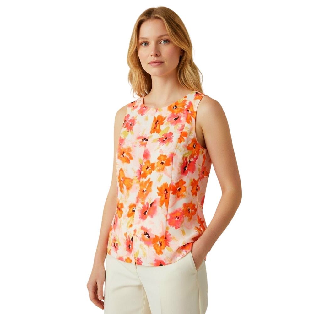 LOFT Floral Sleeveless Blouse S EUC Ivory Pink Shell Office Career Workwear Fall